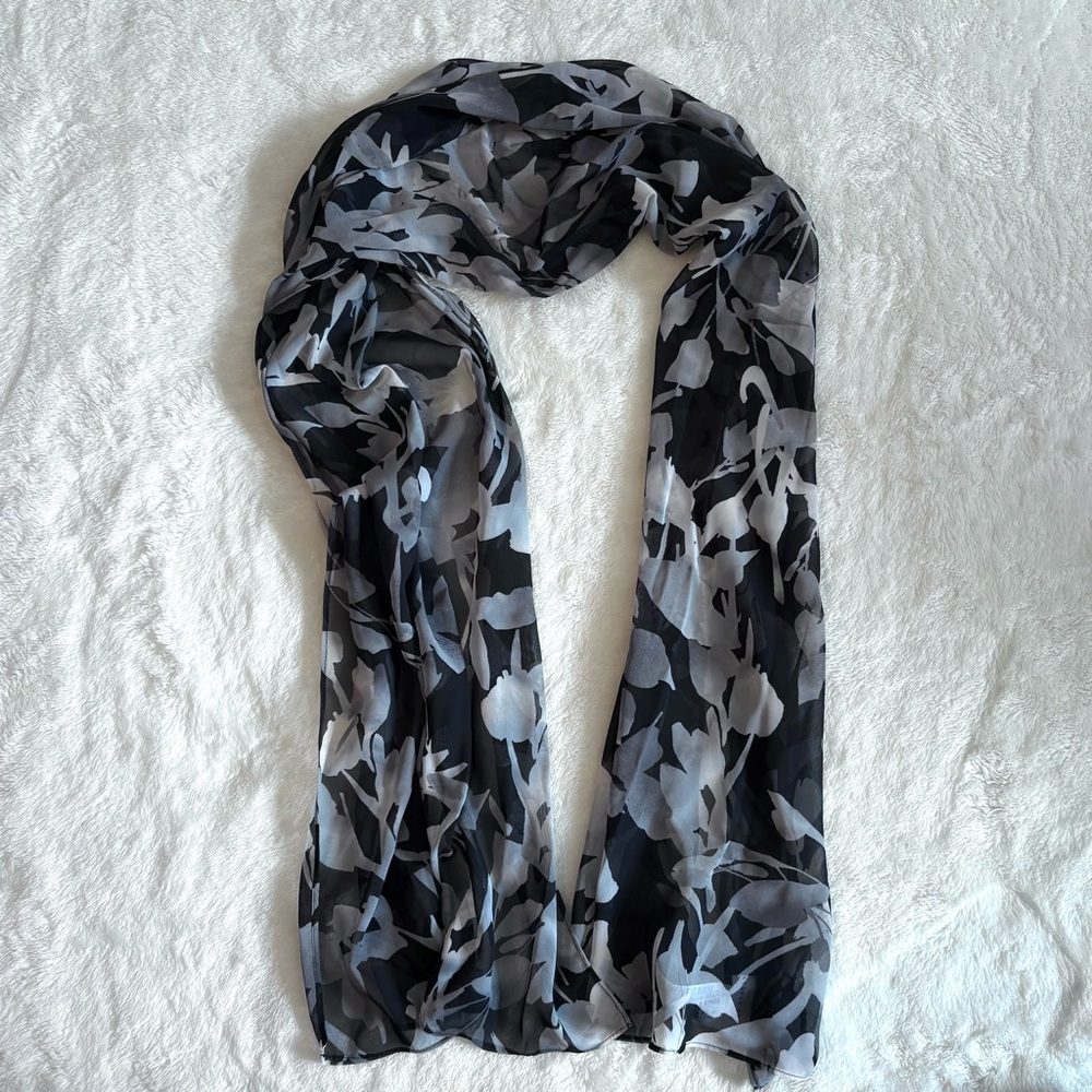 Susan Graver Black, White, and Gray Floral Sheer Scarf/Shawl/Wrap
